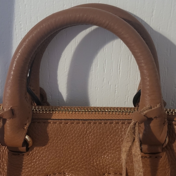 Rebecca Minkoff Purse 10 x 6 Micro Moto Satchel Camel Leather Fringe Crossbody - Picture 9 of 11